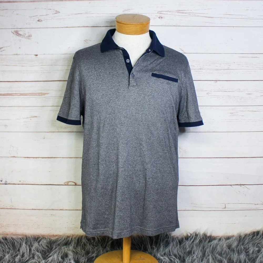 Banana Republic Luxury‎ Touch Polo Short Sleeve Shirt Grey Blue XL Golf
